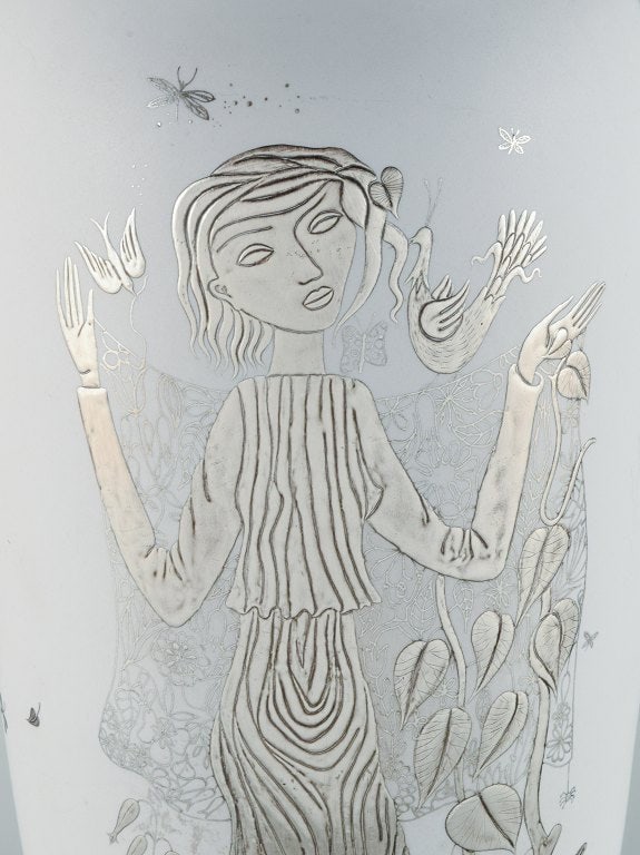 Stig Lindberg for Gustavsberg, Sweden. Large "Grazia" ceramic vase with silver inlay in the shape of - 3