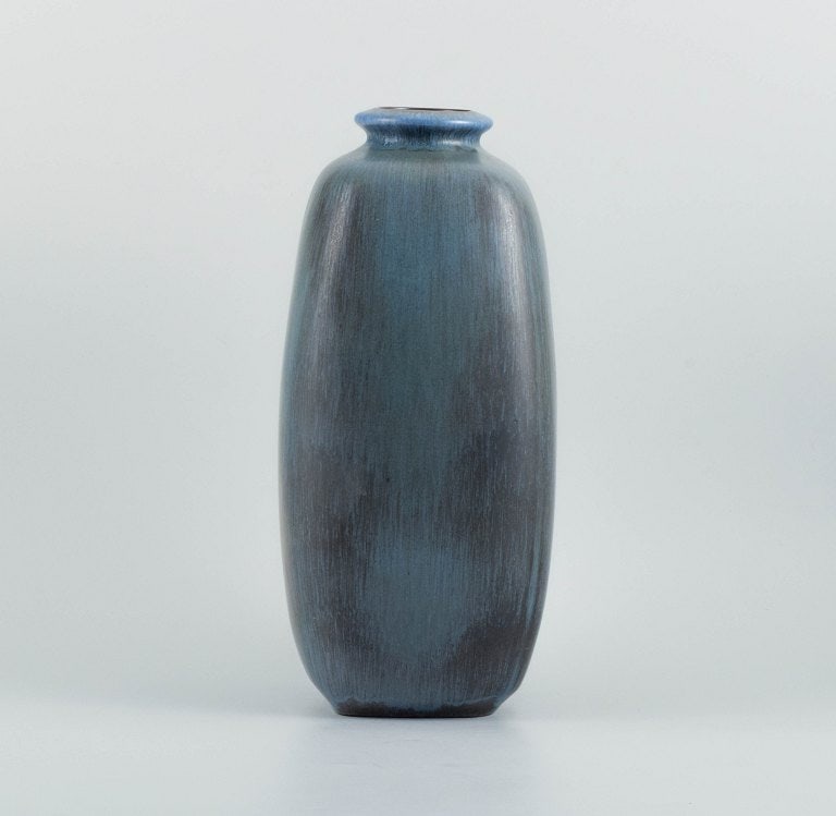 Knabstrup ceramic vase with glaze in shades of blue and grey. 1960s.: Title: Knabstrup ceramic vase with glaze in shades of blue and grey. 1960s. Description: Knabstrup ceramic vase with glaze in shades of blue and grey. 1960s. Measuring: 21.5 x 10.8 cm. In excellent co