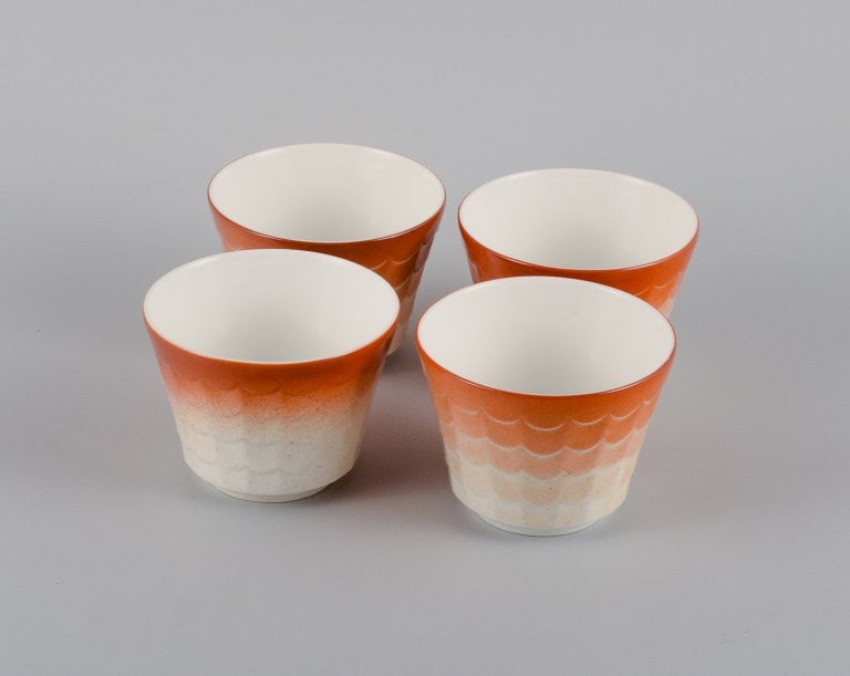 Wilhelm Kåge for Gustavsberg. Four flower pot covers in porcelain. Swedish design, 1960s. (1 of 4)
