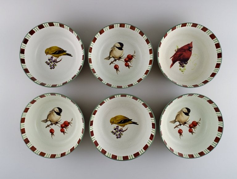 Catherine McClung for Lenox. "Winter greetings everyday". Six bowls in glazed stoneware decorated (1 of 6)