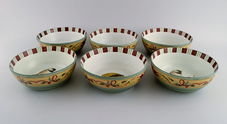 Catherine McClung for Lenox. "Winter greetings everyday". Six bowls in glazed stoneware decorated - 2