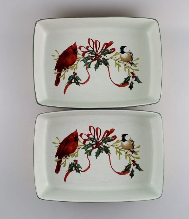 Catherine McClung for Lenox. "Winter greetings everyday". Two large dishes in glazed stoneware (1 of 6)