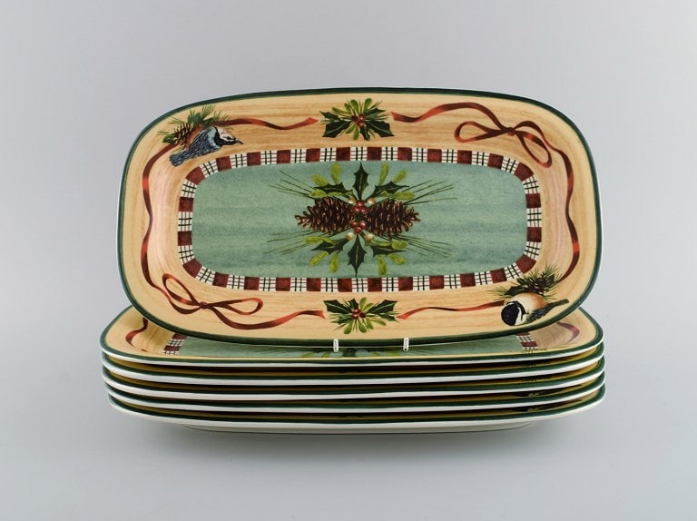 Catherine McClung for Lenox. "Winter greetings". Six oblong dishes in glazed stoneware decorated (1 of 5)
