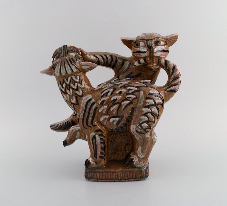 Helge Christoffersen (1925-1965), Denmark. Unique figure in hand-painted and glazed stoneware. (1 of 9)