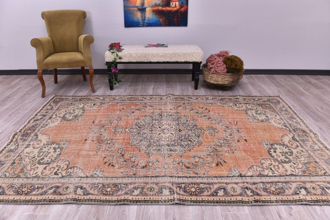 5'11'' x 8'11'' Handmade Vintage Wool Rug - 244441 (1 of 13)