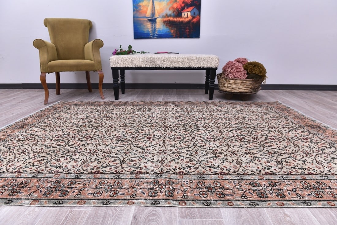 5'10'' x 8'3'' Handmade Vintage Wool Rug - 244398 (1 of 12)