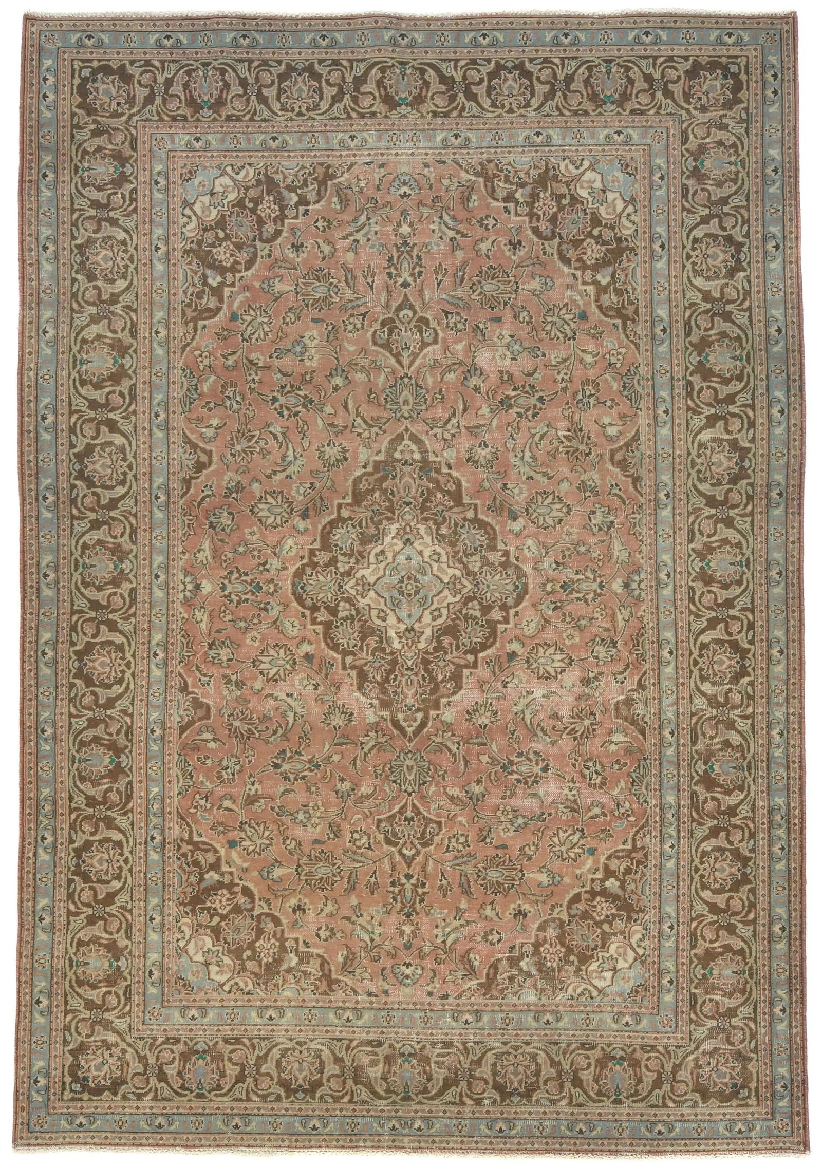 Semi Antique Muted Salmon Floral 6X9 Distressed Vintage Oriental Rug (1 of 13)