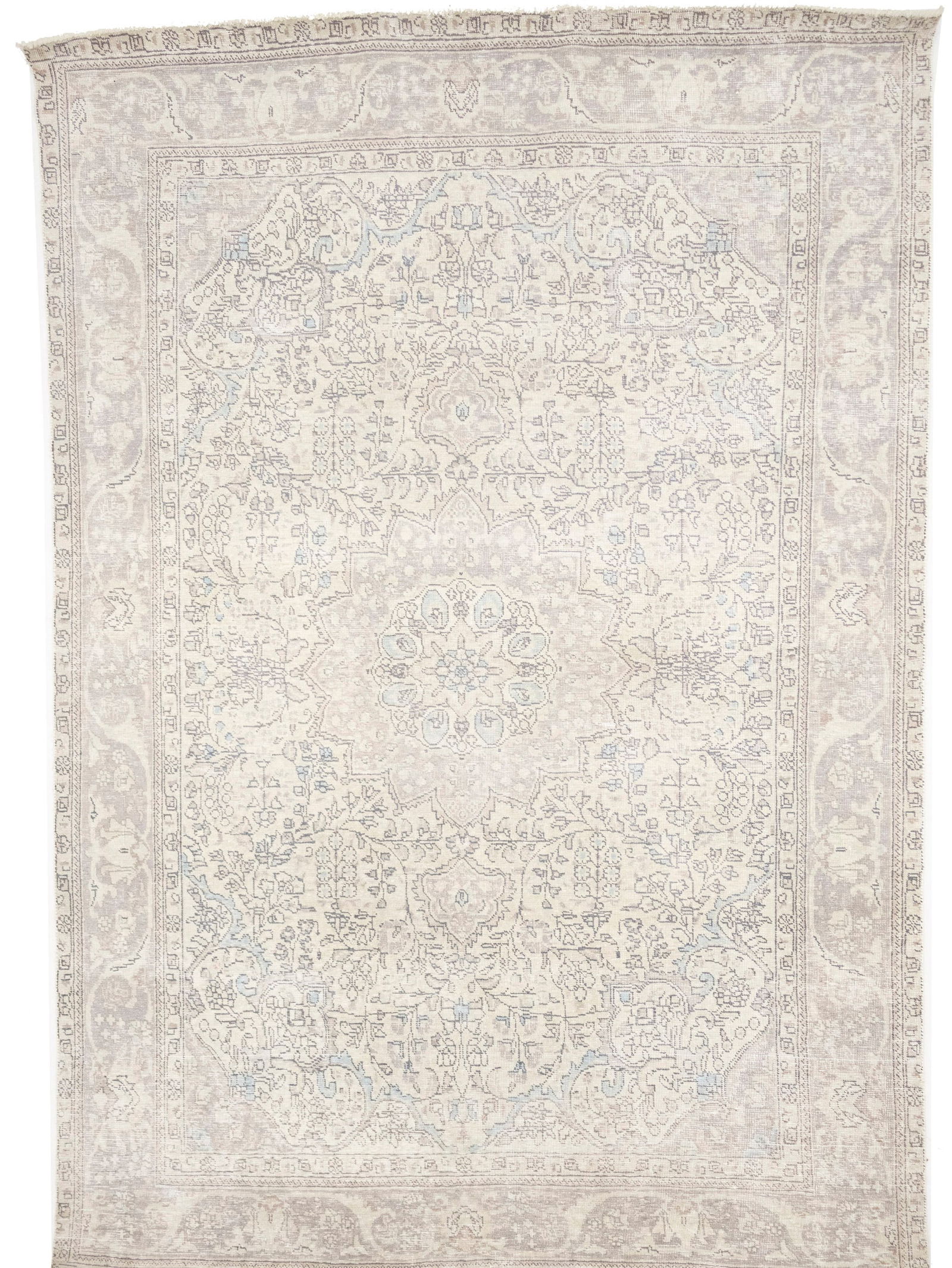 Muted Beige Antique Floral Traditional 6'6X9'5 Distressed Vintage Oriental Rug: Title: Muted Beige Antique Floral Traditional 6'6X9'5 Distressed Vintage Oriental Rug Description:Hand Knotted 6'6X9'5 beige traditional rug made with vegetable dyes (fine wool pile and cotton foundat