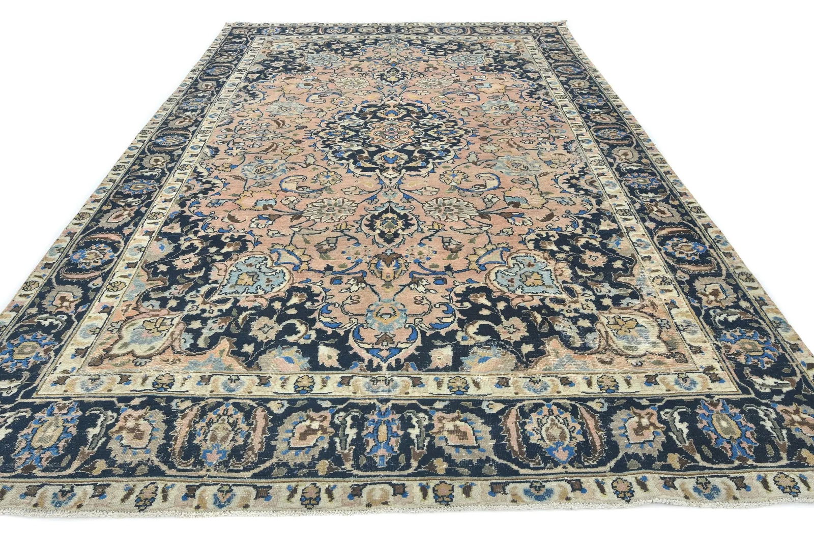 Semi Antique Muted Light Salmon Floral 8X11 Distressed Vintage Oriental Rug - 2