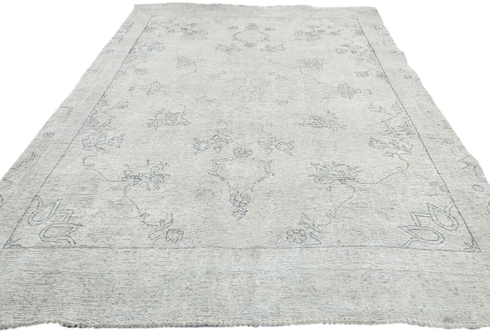 Muted Beige Antique Floral Traditional 7X10 Distressed Vintage Oriental Rug - 9