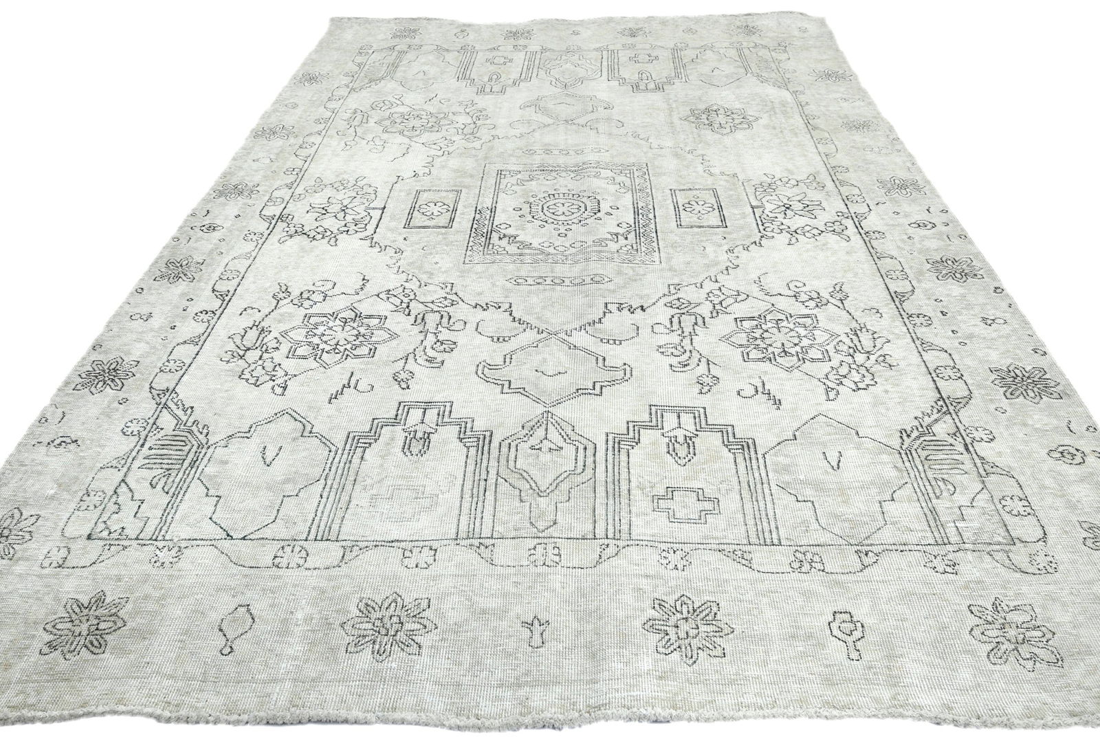 Muted Beige Antique Floral Traditional 6X9 Distressed Vintage Oriental Rug - 9