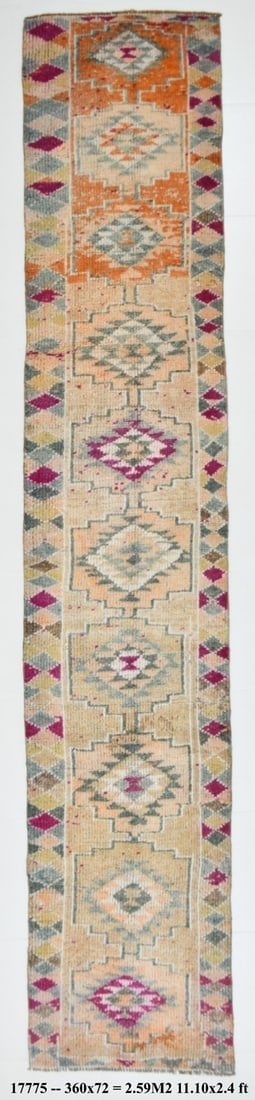 2'4'' x 11'9'' Handmade Vintage Wool Rug - 17775 (1 of 20)