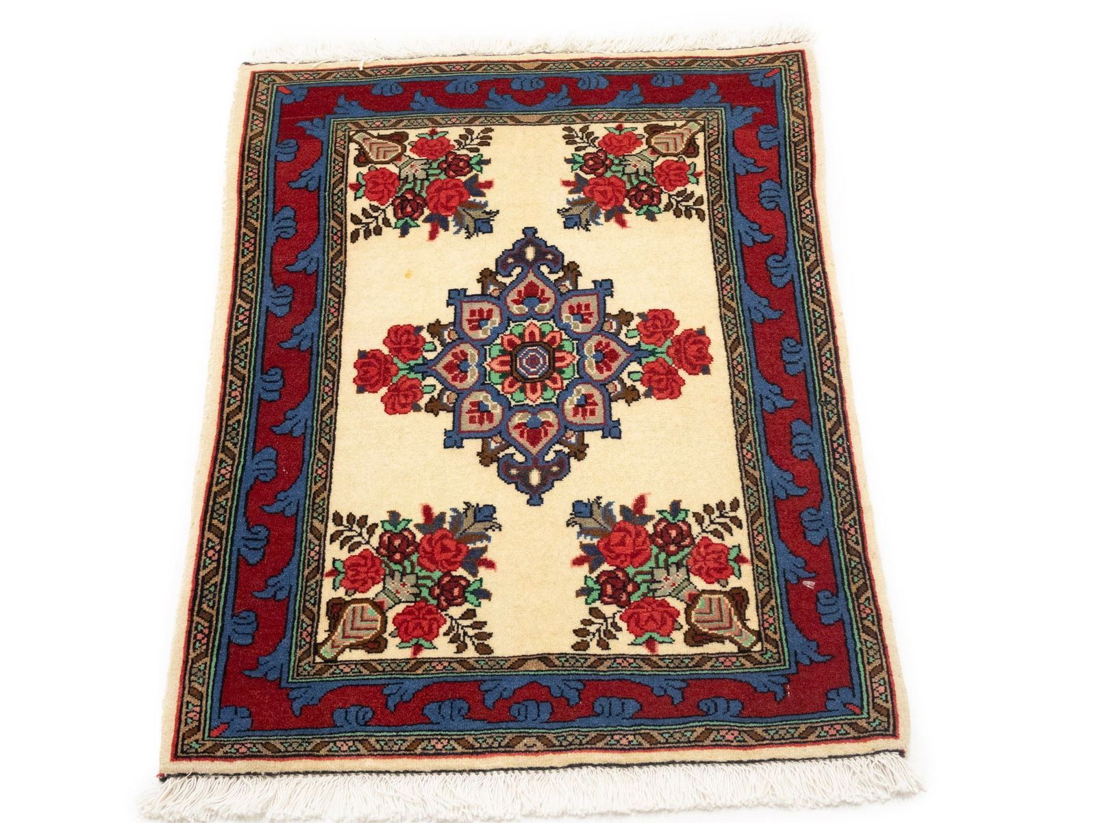 Vintage Cream Floral Tribal 2X3 Bidjar Persian Rug - 2