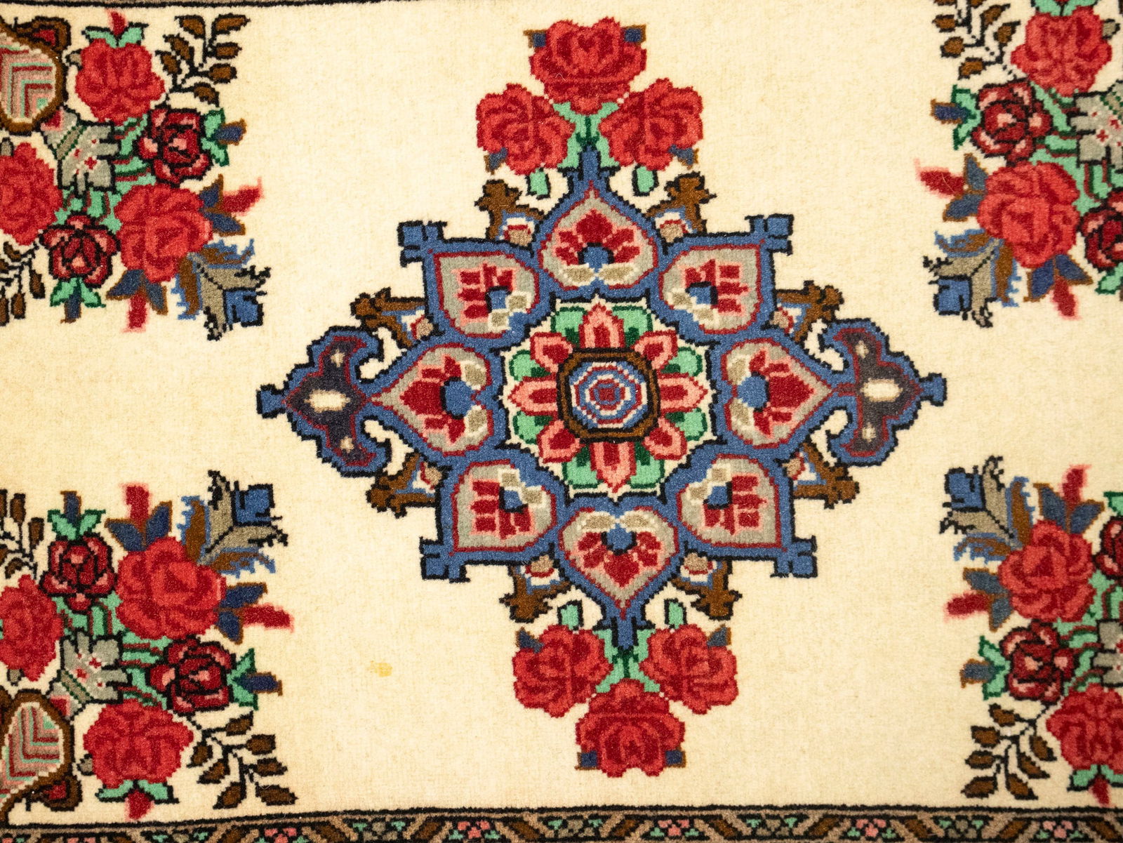 Vintage Cream Floral Tribal 2X3 Bidjar Persian Rug - 6