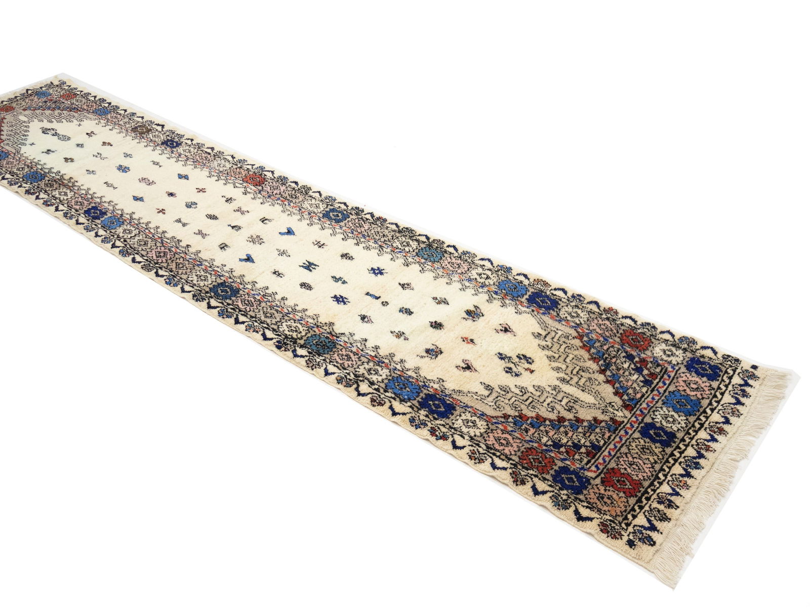 Vintage Cream Pictorial Tribal 2X11 Oriental Runner Rug - 3