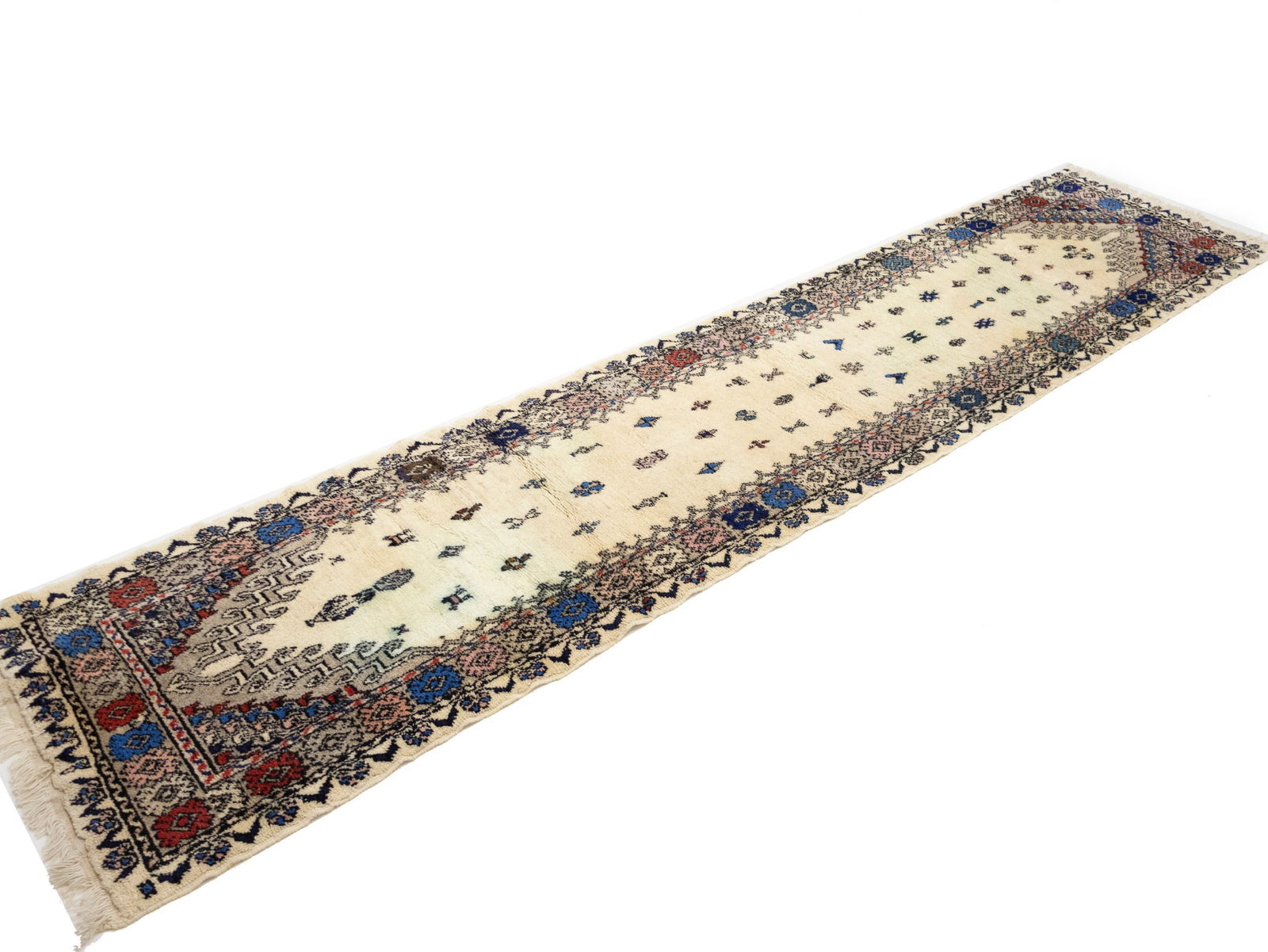 Vintage Cream Pictorial Tribal 2X11 Oriental Runner Rug - 4