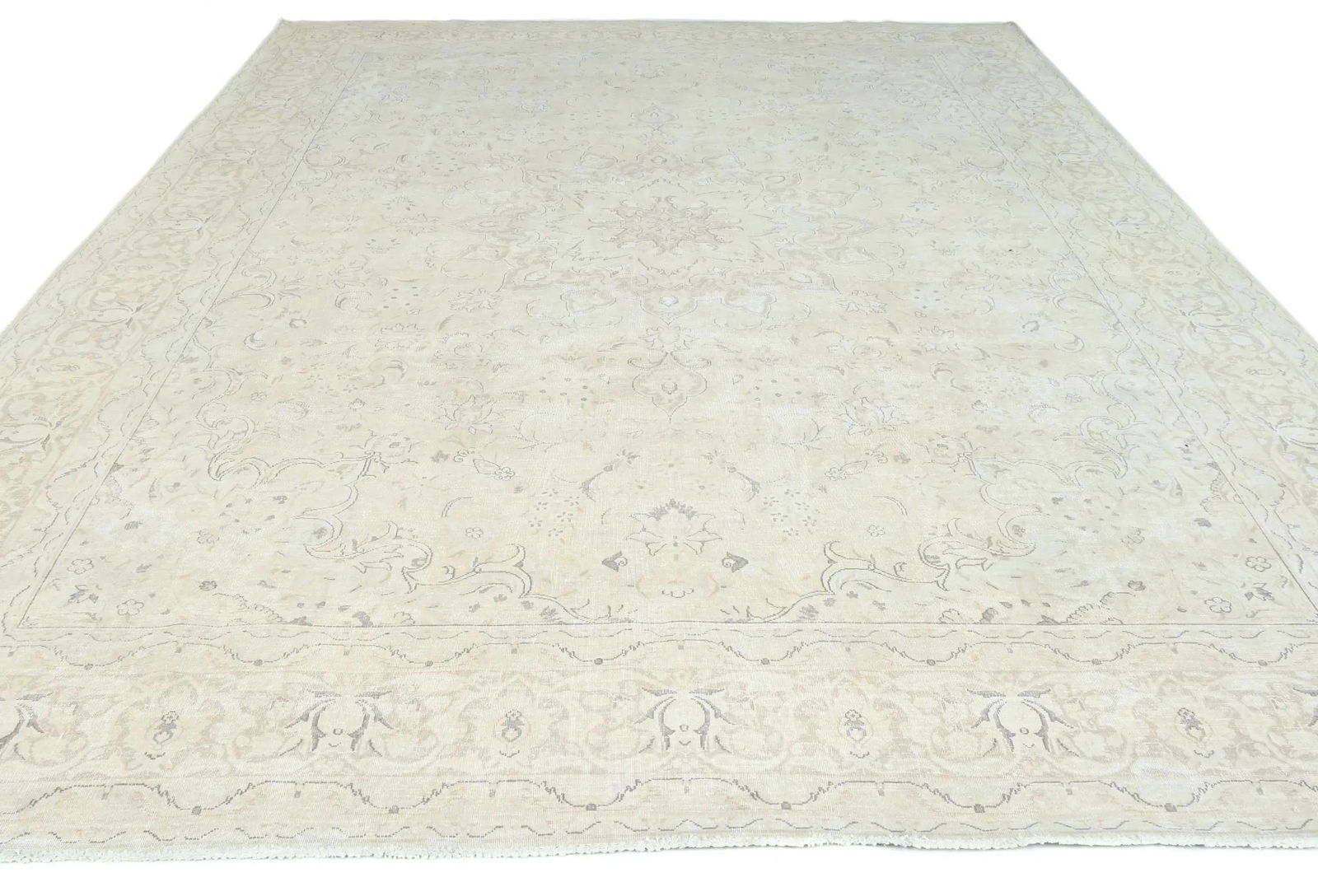 Antique Muted Beige Floral 10X13 Distressed Vintage Oriental Rug - 2