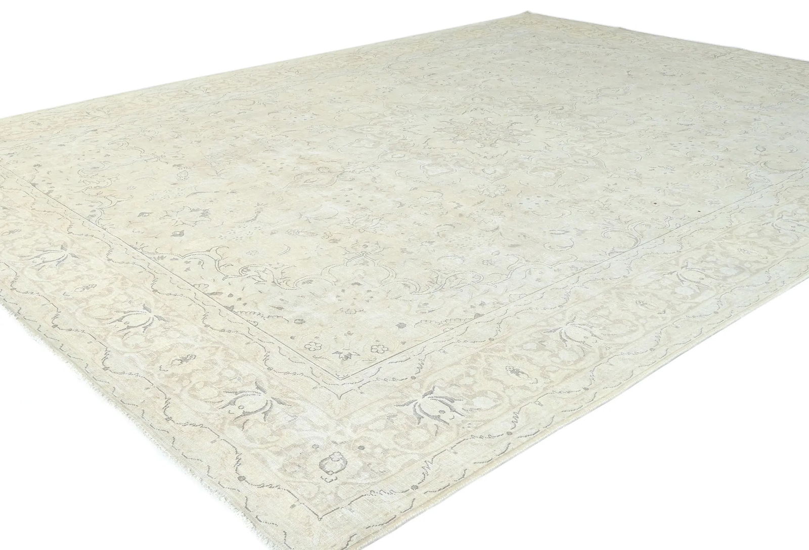 Antique Muted Beige Floral 10X13 Distressed Vintage Oriental Rug - 3