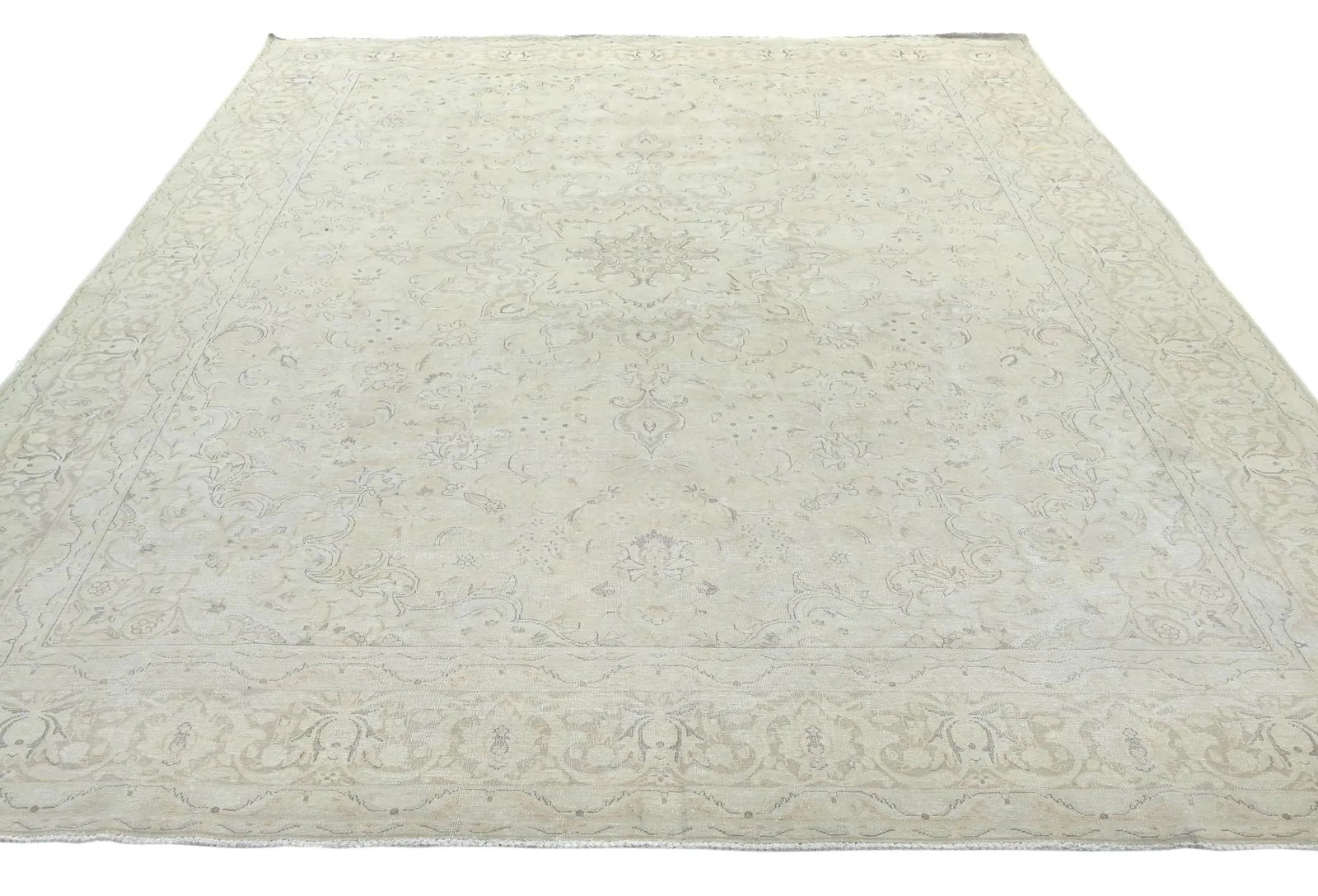 Antique Muted Beige Floral 10X13 Distressed Vintage Oriental Rug - 9