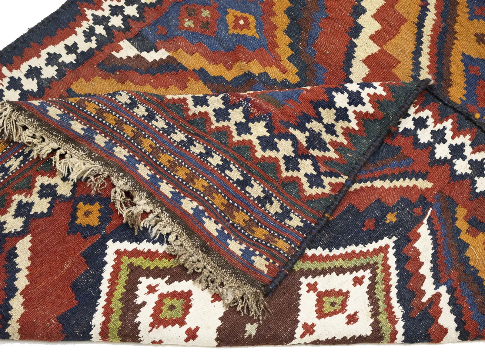 Red Vintage Tribal 4'3 x 12'5 Kelim Runner Rug - 12