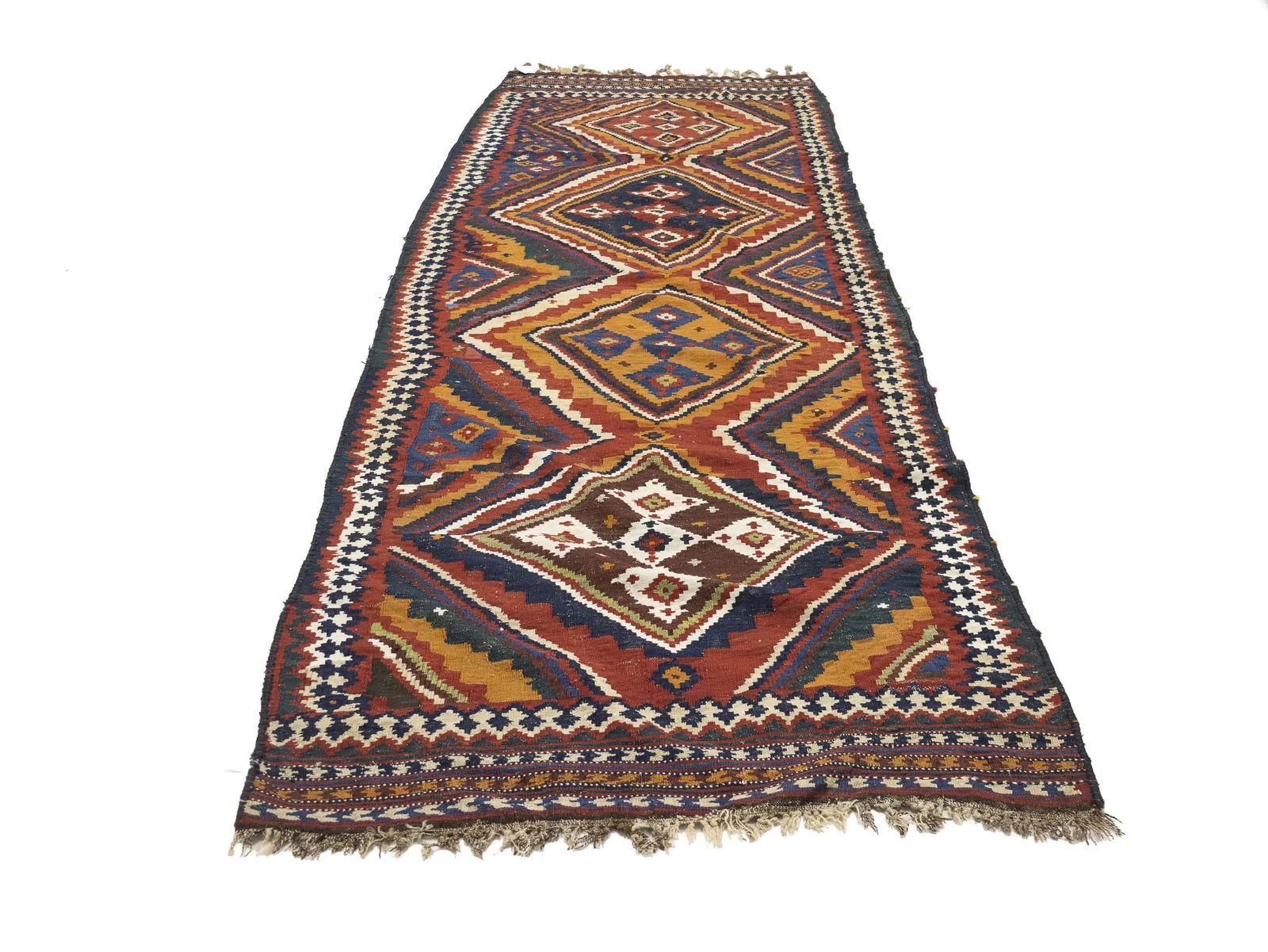 Red Vintage Tribal 4'3 x 12'5 Kelim Runner Rug - 2