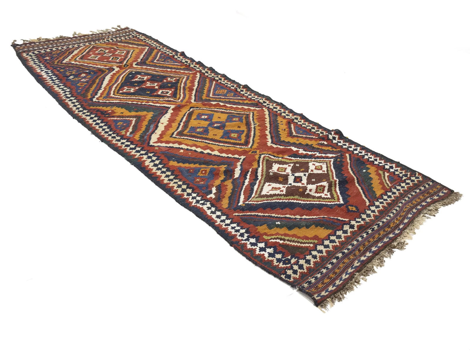 Red Vintage Tribal 4'3 x 12'5 Kelim Runner Rug - 3