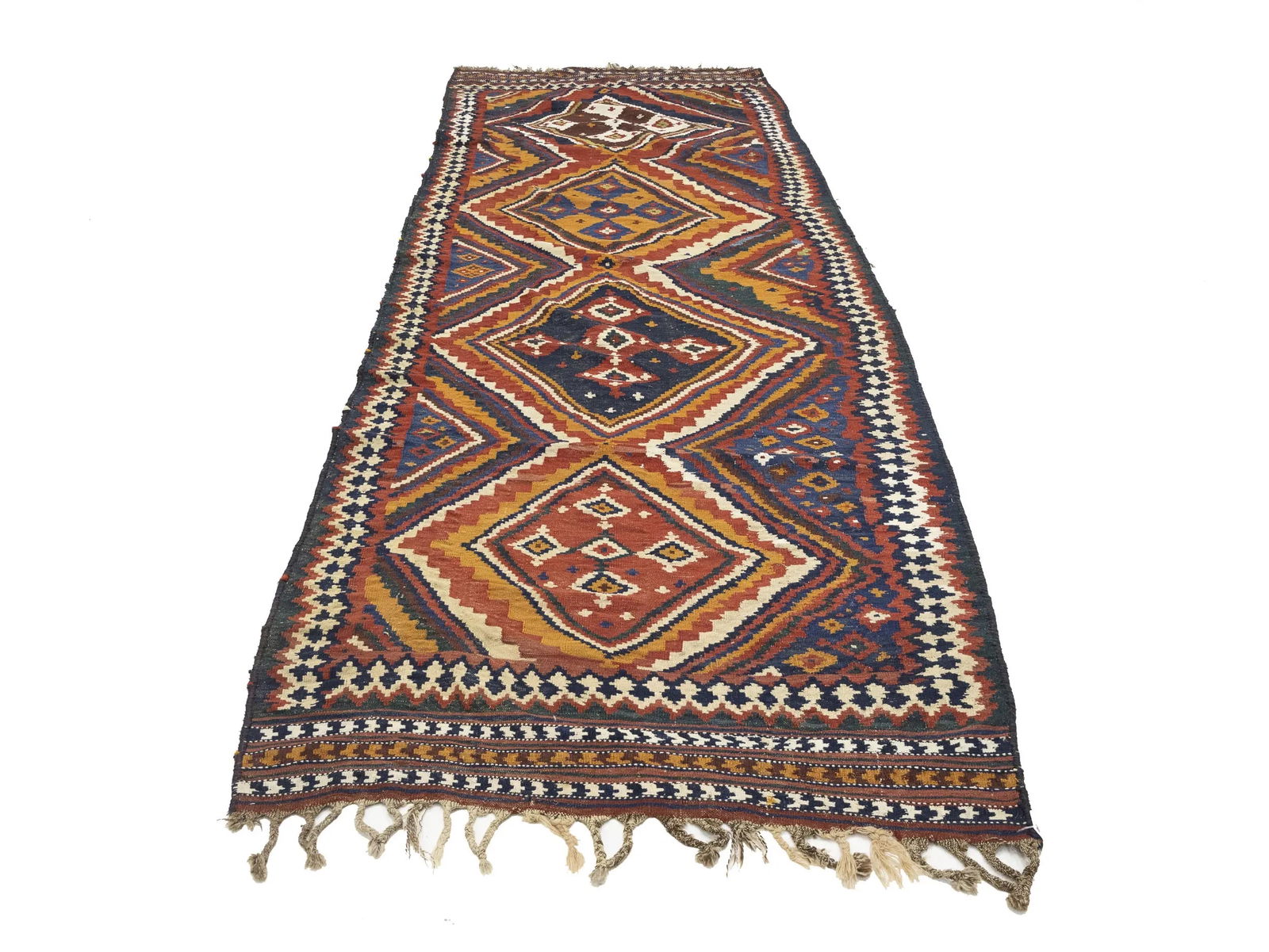 Red Vintage Tribal 4'3 x 12'5 Kelim Runner Rug - 5