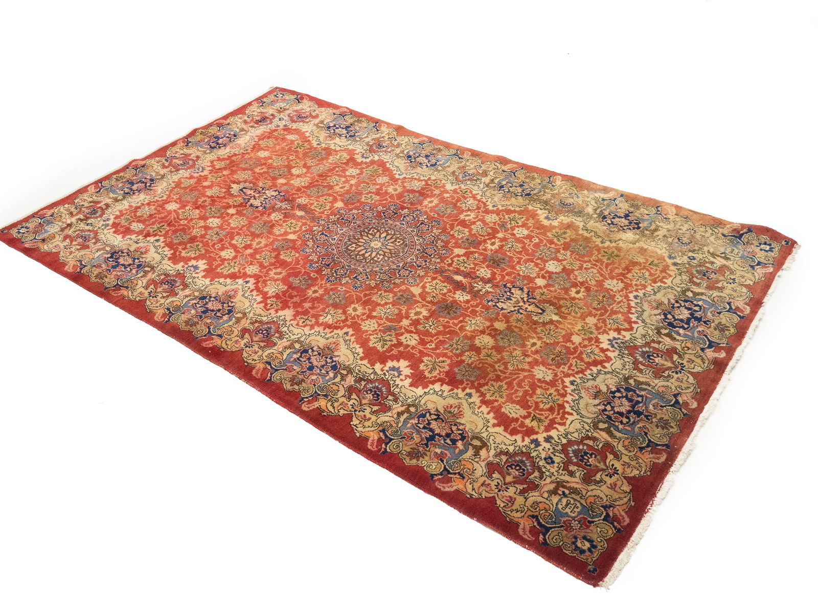 Semi Antique Red Floral 4'5X7 Kashmar Persian Rug - 3