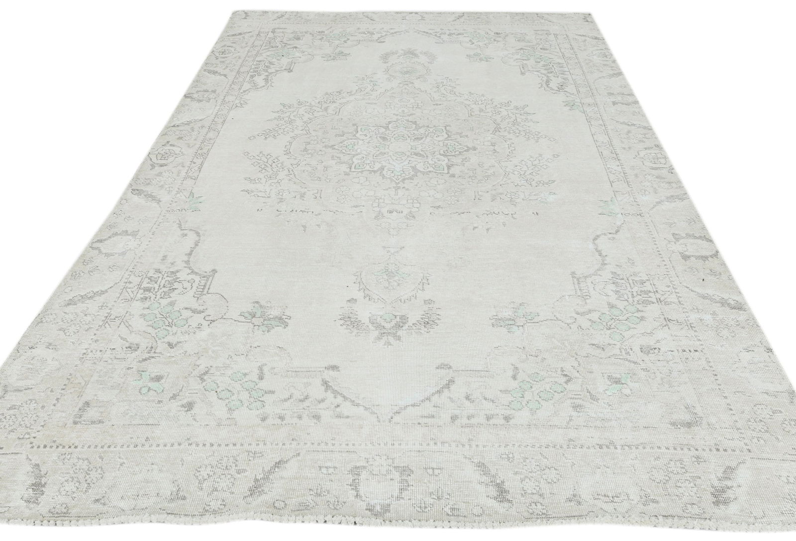 Antique Muted Beige Floral 6X9 Distressed Vintage Oriental Rug - 3