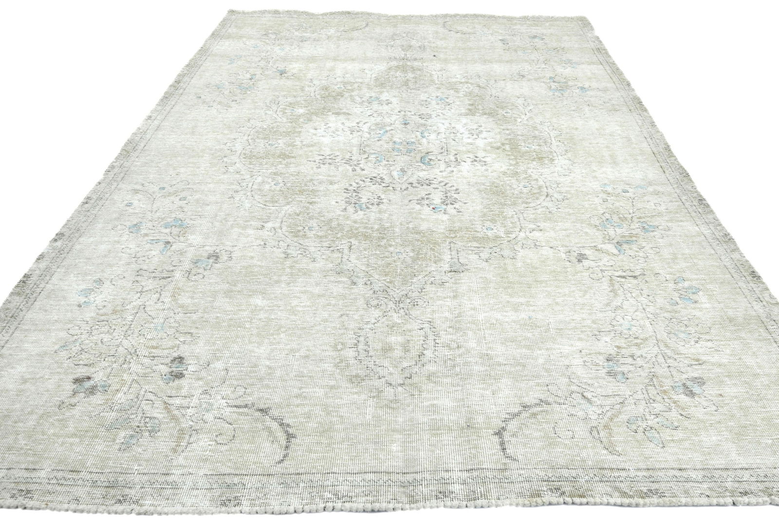 Muted Beige Antique Floral Traditional 6X9 Distressed Vintage Oriental Rug - 9