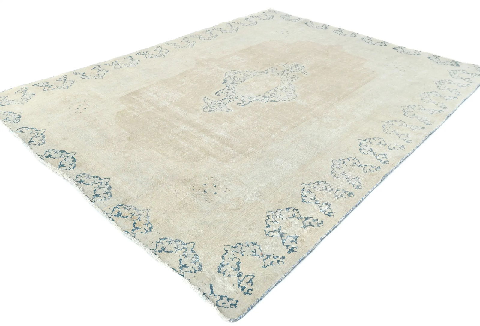 Muted Beige Floral 6X8 Distressed Vintage Oriental Rug - 3