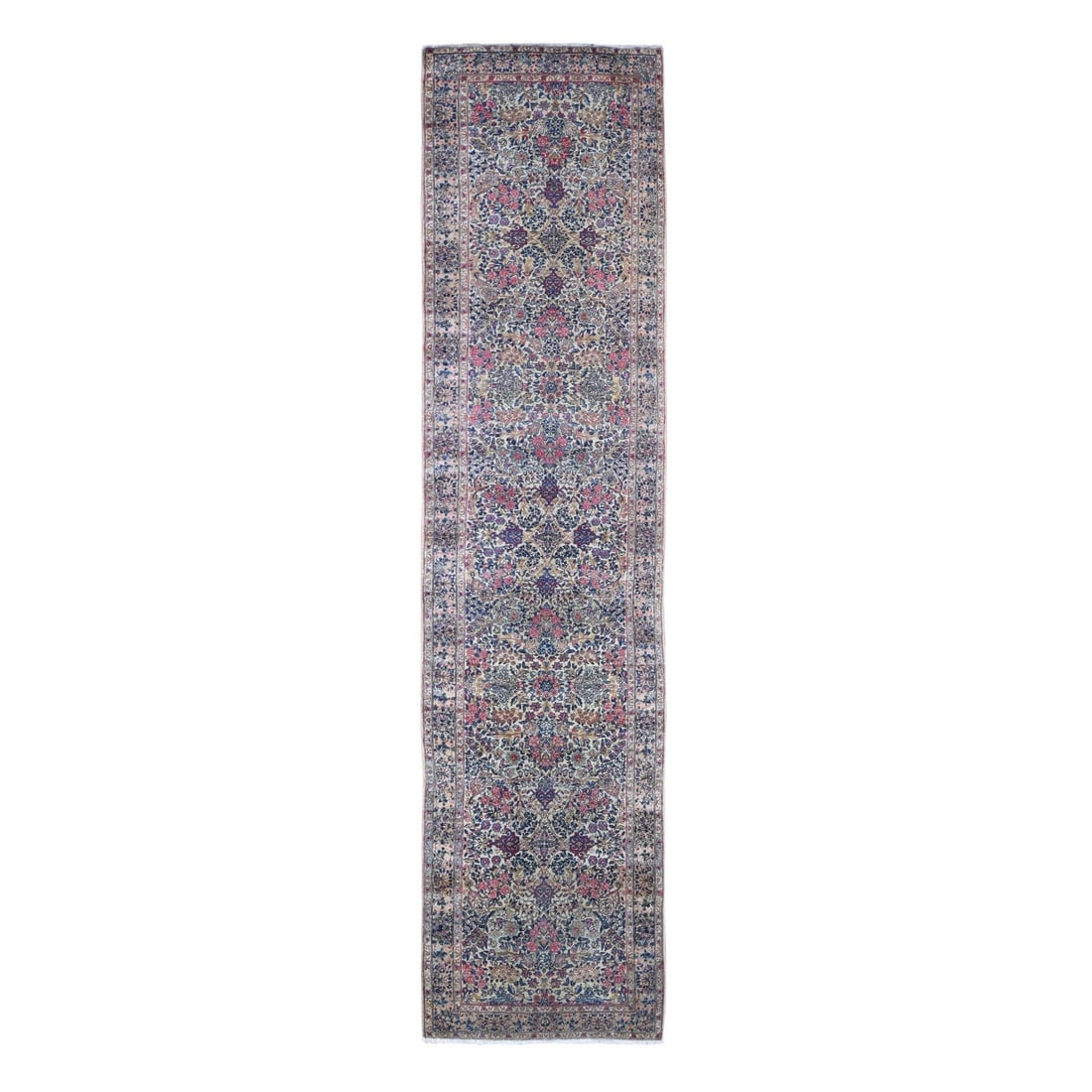 Ivory Antique Kerman Runner Good Cond Multicolor Flower Design Rug: Title: Ivory Antique Kerman Runner Good Cond Multicolor Flower Design Rug Description: This is a truly genuine one-of-a-kind. It has been Knotted for months and months in the centuries-old weaving cra