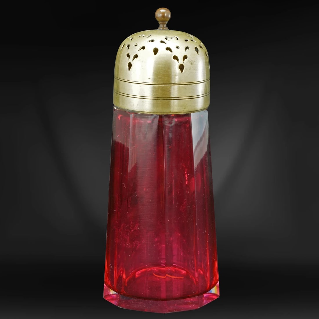 19th C Cranberry Glass and Brass Sugar Shaker (1 of 6)