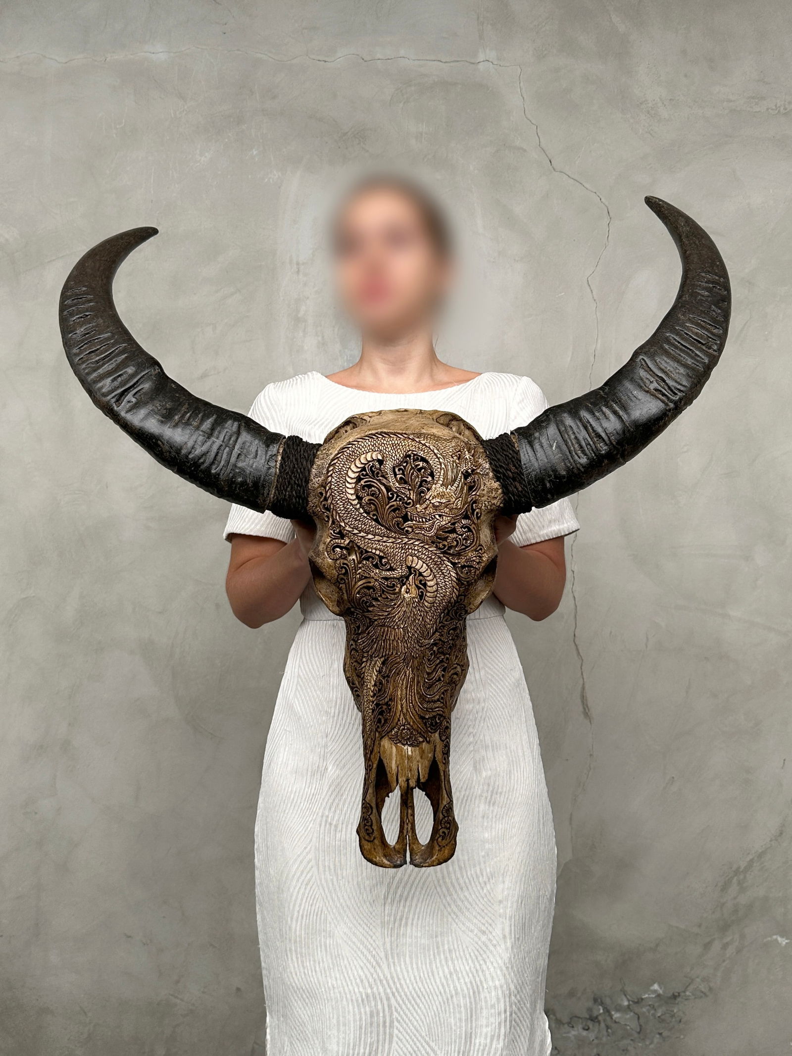 Brown water buffalo - Dragon phoenix motif (1 of 10)