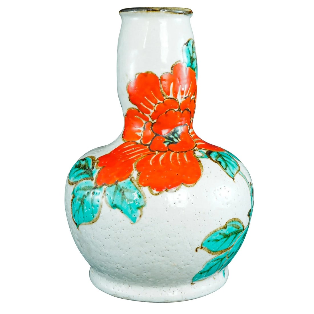 Mid Century Japanese Studio Peony Vase: Title:Mid Century Japanese Studio Peony VaseSize:8 in (20.3 cm) tall x 5 ½ in (14.0 cm) diameter.Description:A hand thrown and hand painted Japanese studio vase with a strong Mid-Century