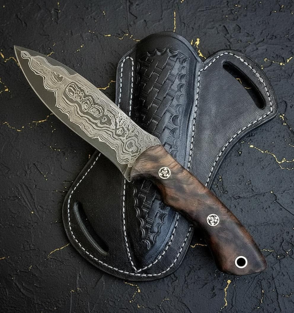 Full Tang Damascus Steel Hunting Knife 150 Layer Forged Blade with Wood Handle Sheath: Title:Full Tang Damascus Steel Hunting Knife 150 Layer Forged Blade with Wood Handle Sheath Description:Discover a masterfully crafted hunting knife, featuring a hand-forged Damascus steel blade compo