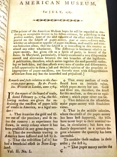 1787 American Museum Paper Money Benjamin Franklin - 3