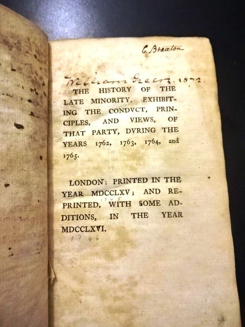 1766 The History of the Late Minority English Politics: Title: 1766 The History of the Late Minority English Politics Additional Info: ?The History of the Late Minority Exhibiting the Conduct, Principles and Views of that Party during the years 1762,