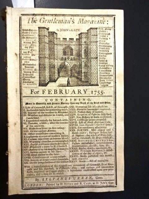 1755 Gentlemans Magazine Colonial America Canada: Title: 1755 Gentlemans Magazine Colonial America Canada Additional Info: The February 1755 issue of "The Gentleman's Magazine", printed at London by Sylvanus Urban, 48 pages and two engraved plates