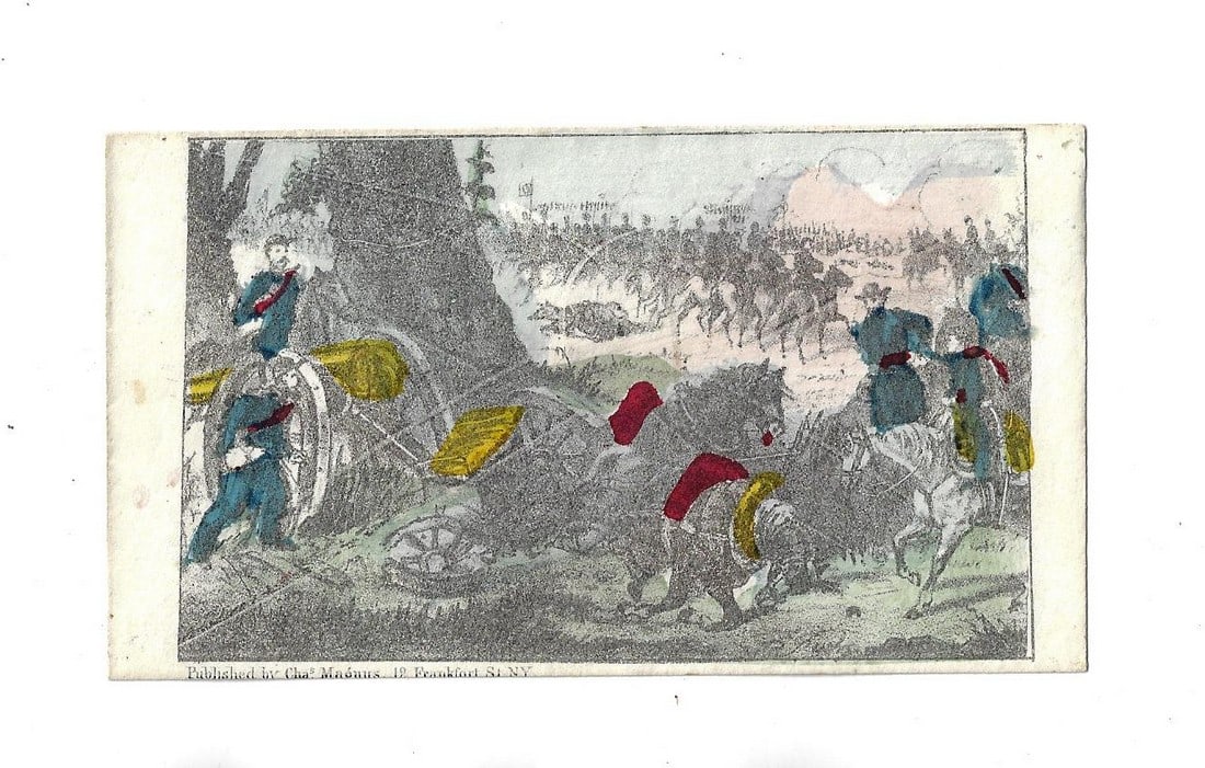 1862 Handcolored Civil War Cover Murfreesboro: Title: 1862 Handcolored Civil War Cover Murfreesboro Additional Info: Handcolored Patriotic cover printed by Charles Magnus, 1862, depicting the Battle of Murfreesboro. Fine condition, light crop at