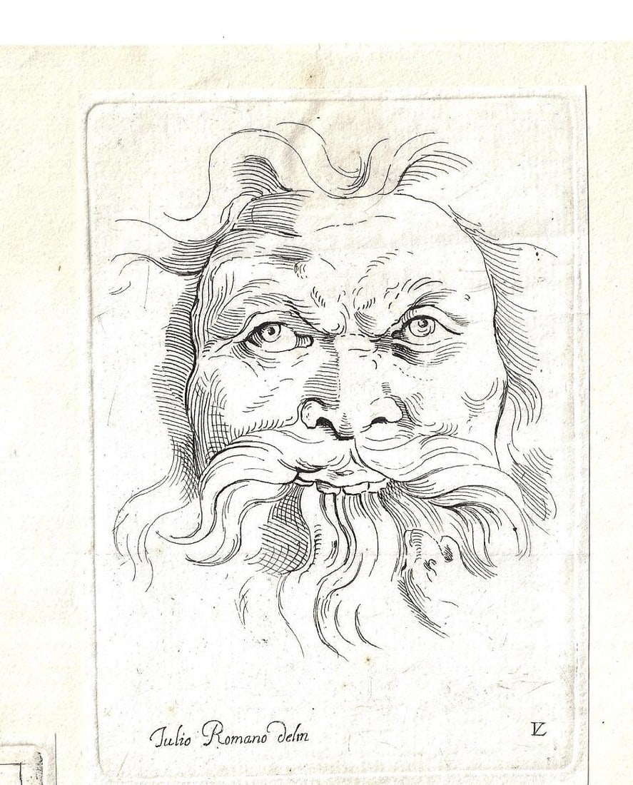 1700 Six Engravings Grotesque Masks Julio Romano (1 of 2)