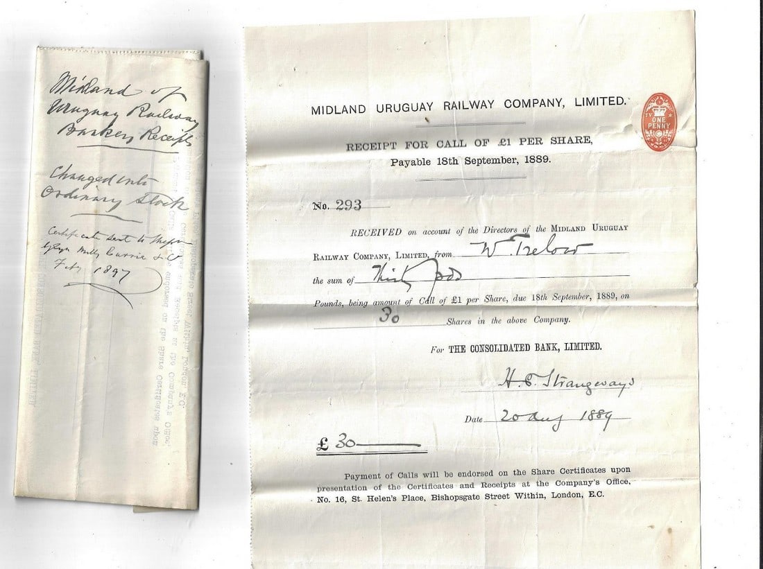 1889 Two Documents Midland Uruguay Railway - 2