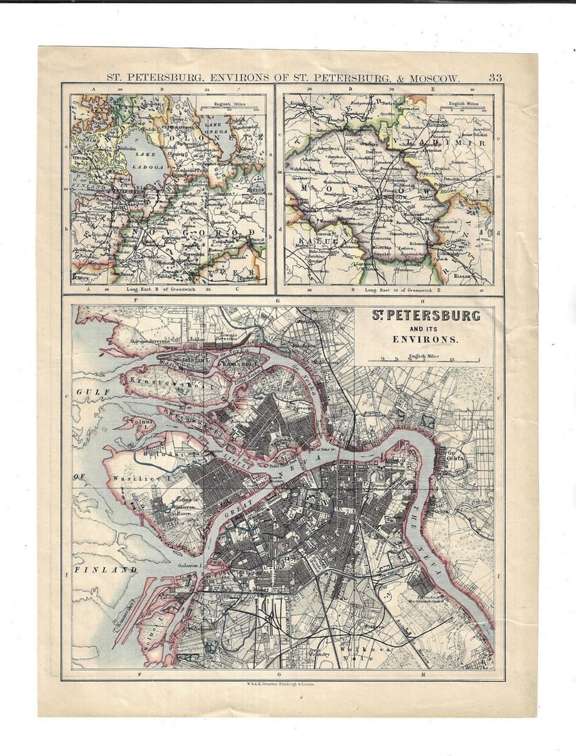 Three 19th C Plans Moscow St Petersburg: Title: Three 19th C Plans Moscow St Petersburg Additional Info: Three 19th century plans: "Plan of Moscow", "Plan of St. Petersburg", both with text on verso, and "St. Petersburg and its Environs",