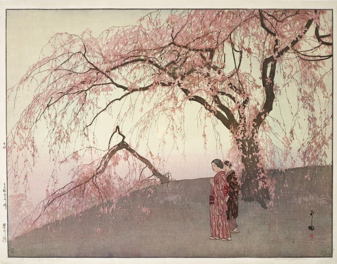 Yoshida Hiroshi Kumoi Cherry Tree Print: Title: Yoshida Hiroshi Kumoi Cherry Tree Print Description: Yoshida Hiroshi Kumoi Cherry Tree Print mounted to board measuring at 22.5x28.75 inches Dimensions: 22.5x28.75" Reserve: $70.00 