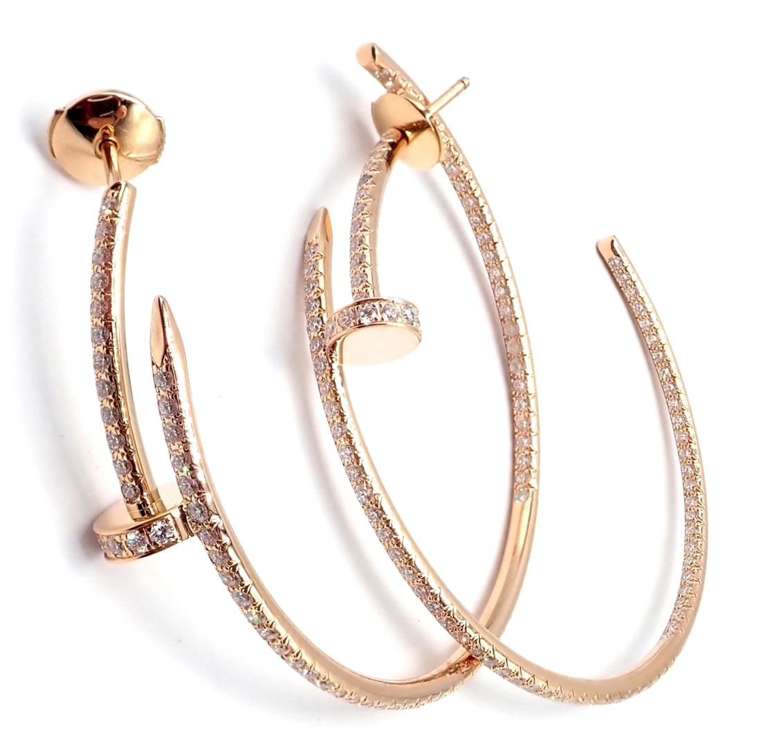 Authentic! Cartier Juste un Clou 18k Rose Gold Diamond Nail Hoop Earrings Paper: Authentic! Cartier Juste un Clou 18k Rose Gold Diamond Nail Hoop Earrings Paper About This Piece: These earrings come with service paper from Cartier store in NYC and a Cartier box. Retail Price: $26,