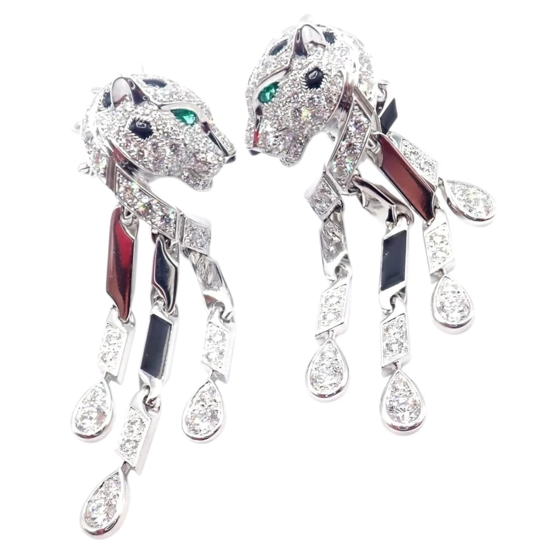 Authentic! Cartier Panthere Panther 18k White Gold Diamond Black Onyx Earrings: Authentic! Cartier Panthere Panther 18k White Gold Diamond Black Onyx Earrings About This Piece: The Cartier Panthère earrings in 18k white gold exude fierce elegance. Featuring the iconic panthe
