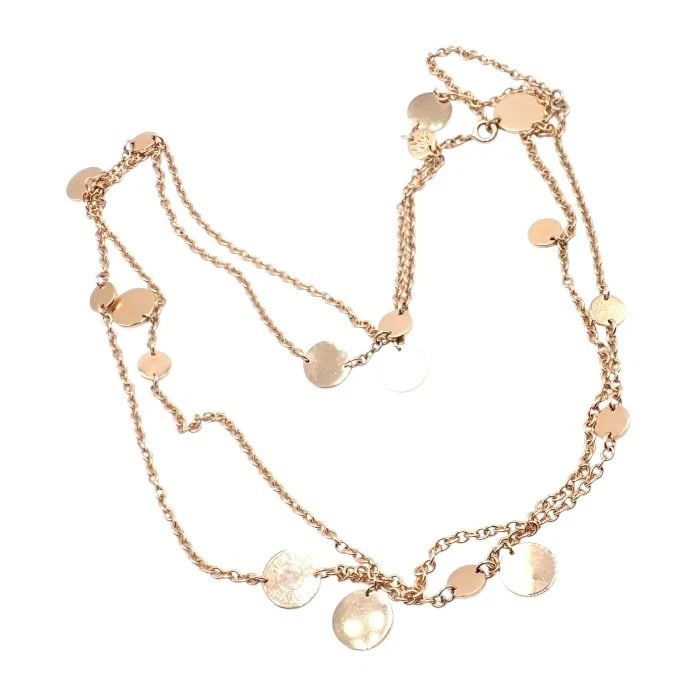 Authentic! Hermes Confetti 18k Rose Gold 42" Long Link Chain Necklace: Authentic! Hermes Confetti 18k Rose Gold 42" Long Link Chain Necklace About This Piece: This Hermes Confetti necklace features playful elegance with scattered polished discs along a 42" long link chai