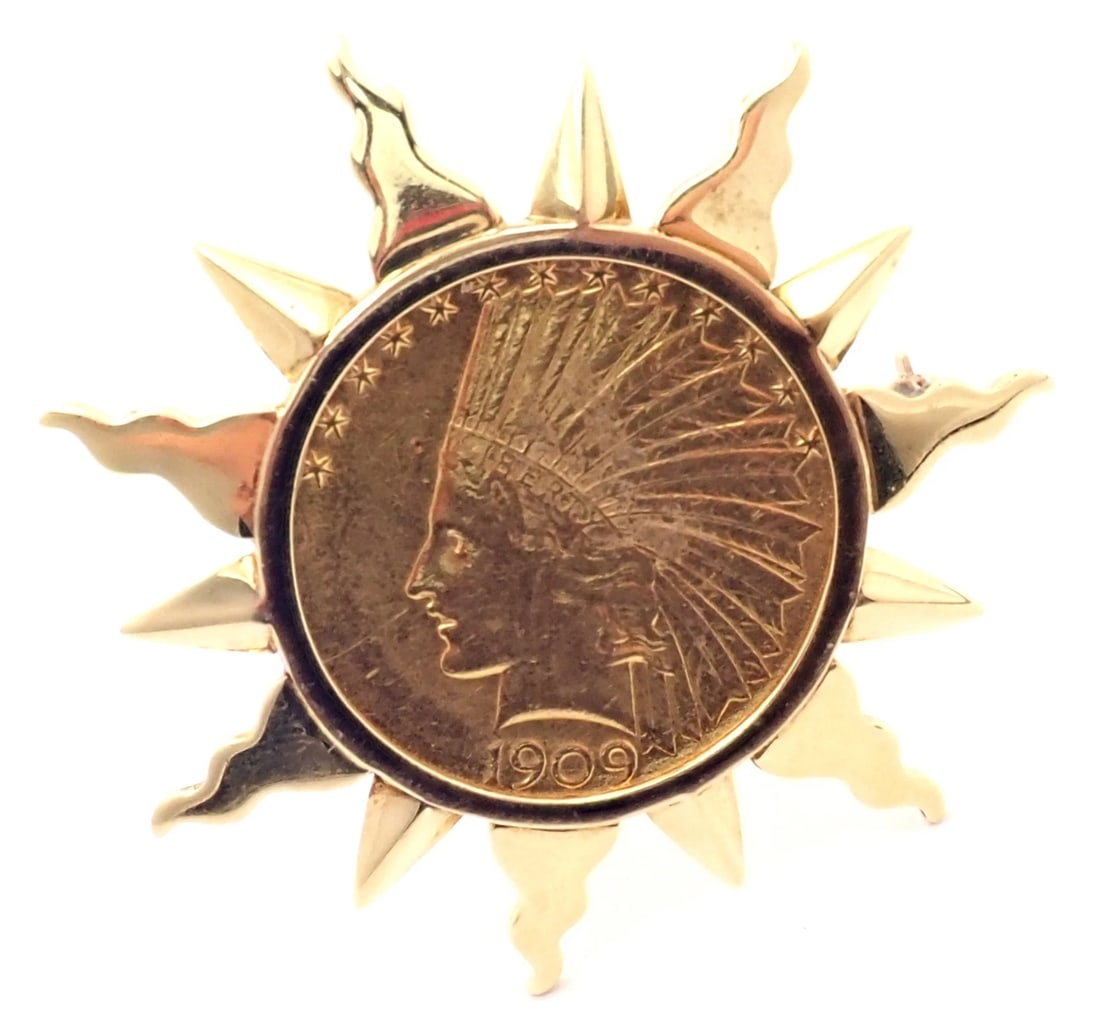 Authentic! Verdura 18k Yellow Gold 22k Yellow Gold $10 US Coin Pin Brooch (1 of 10)