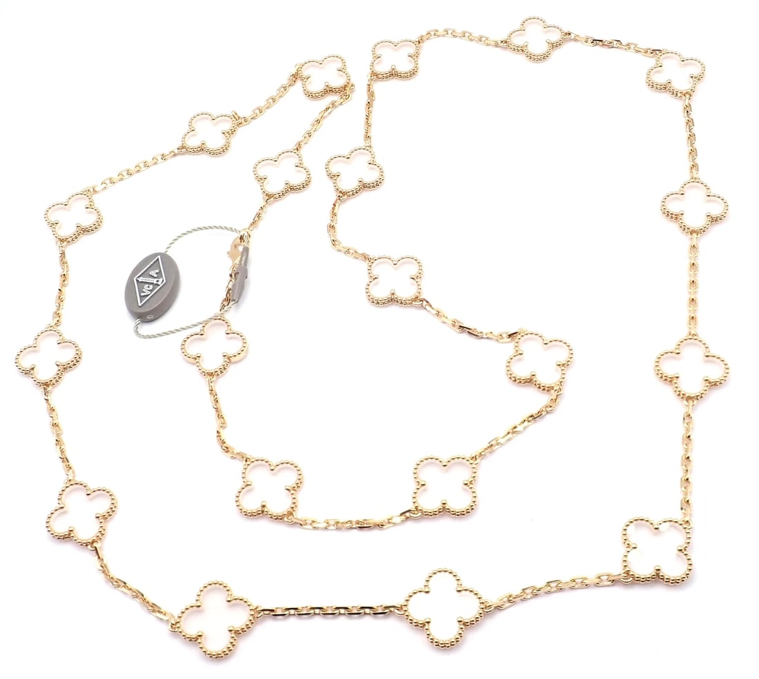 Van Cleef & Arpels 18k Yellow Gold 20 Motif Alhambra Rock Crystal Necklace Cert (1 of 13)
