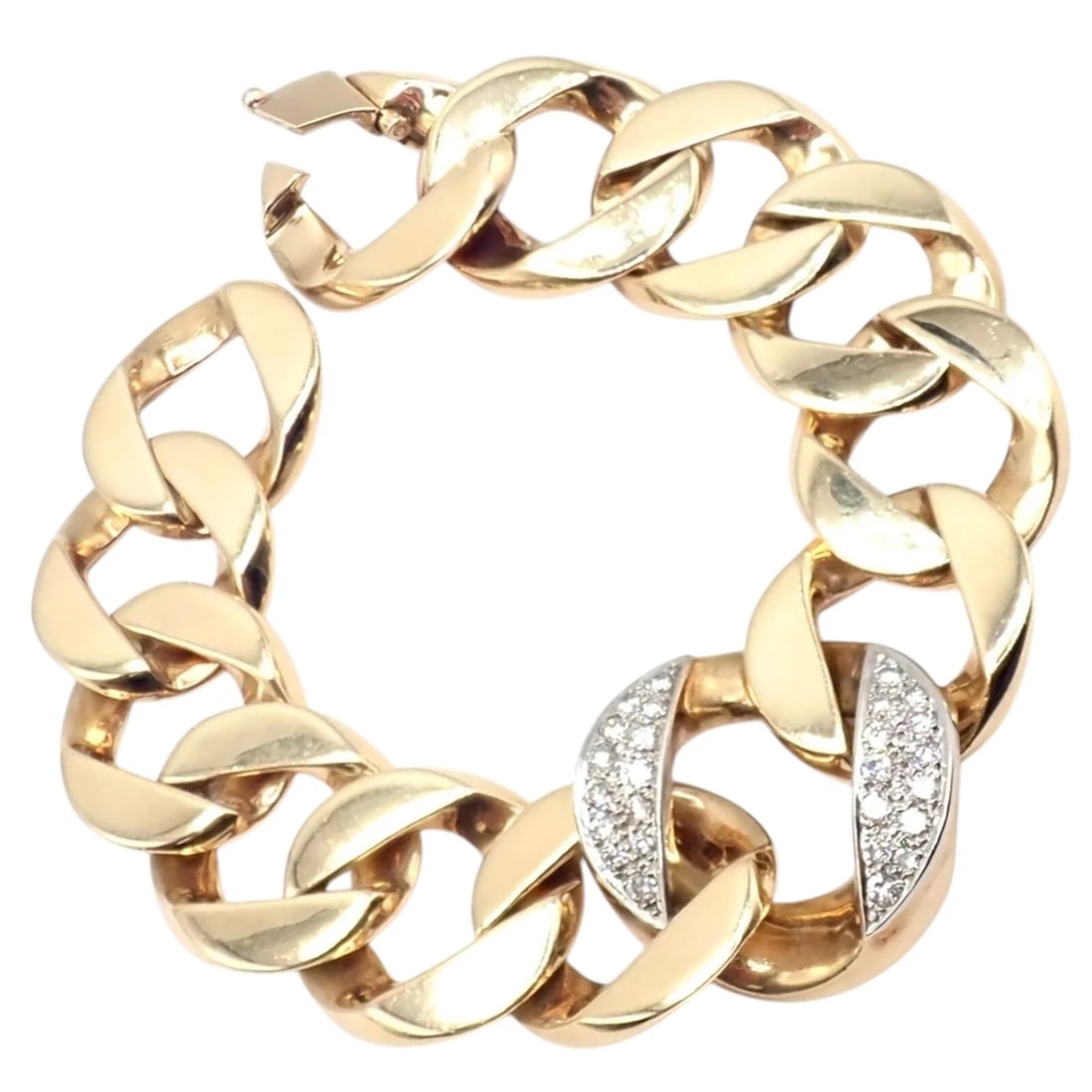 Rare Vintage Tiffany & Co 14k Yellow Gold Diamond Large Heavy Curb Link Bracelet (1 of 15)